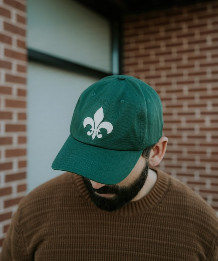 Pine Forest Green organic cotton fleur-de-lis felt patch hat by JON BLANCO